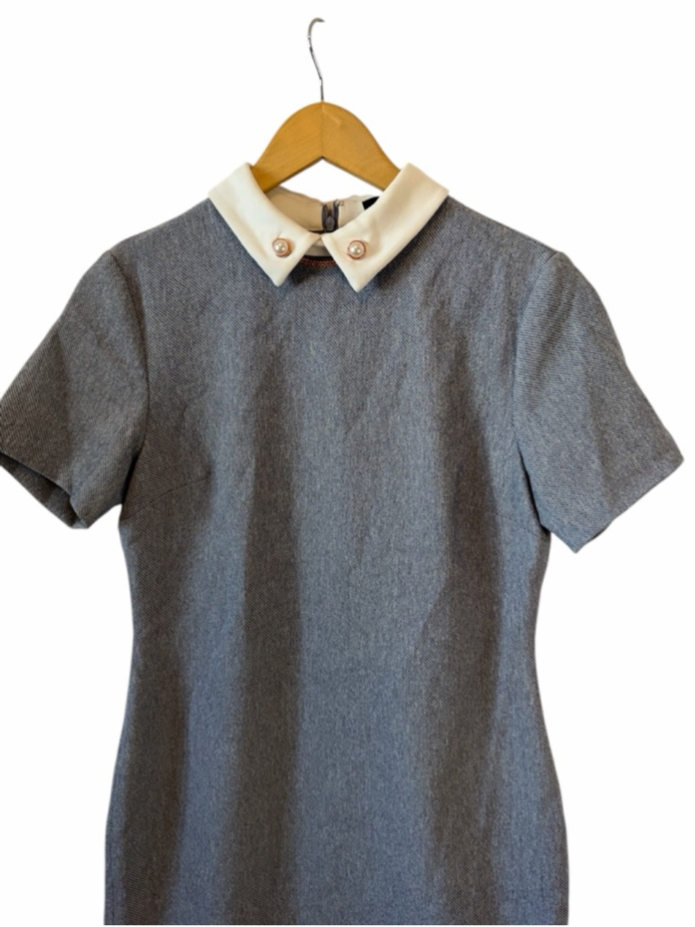 Ivanka Trump Grey Sheath Dress Pearl Collar Short Sleeve Work Office - Picture 3 of 11